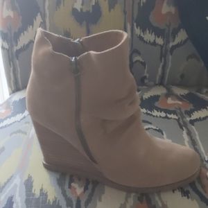 Tan suede wedge ankle boot